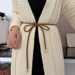 Solid Color Thin Waist Elegant Women Long Waist Rope Retro Vintage Knotted Waist Belt Faux Leather Slim Belt For Dresses Coat
