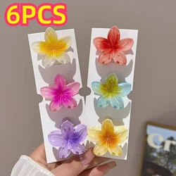 6pcs Gradient Hair Clips Flower Hair Claws Women Small Size Hawaiian Headwear Acrylic Hairpin Crab Barrette Hair Accessories