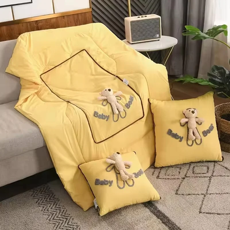 Crystal Velvet Dual-Use Car Office Sleeping Blanket 2-in-1 Teddy Bear Pillow Cushion Blanket