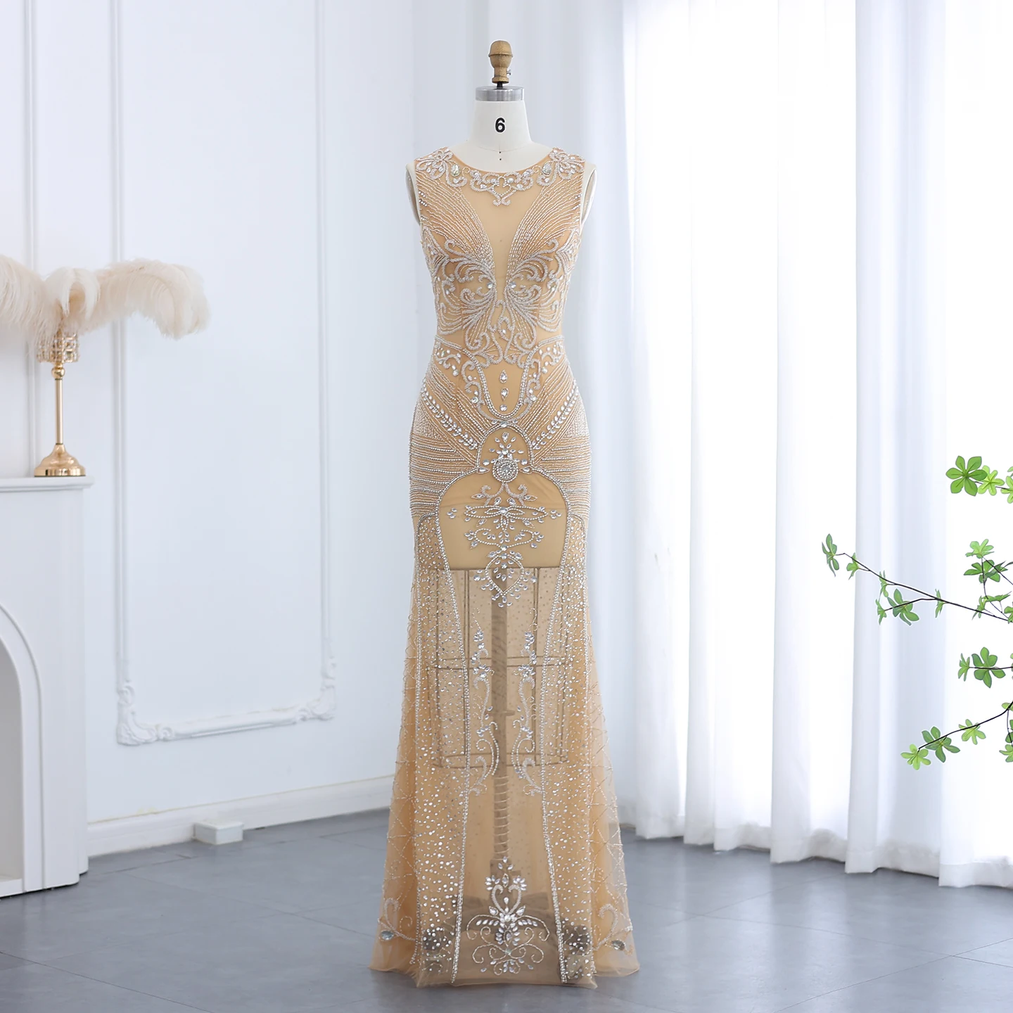 

Очаровательное платье русалки с круглым вырезом Sharon Said, длинные вечерние платья с бисером и кристаллами, RM060, по индивидуальному заказу