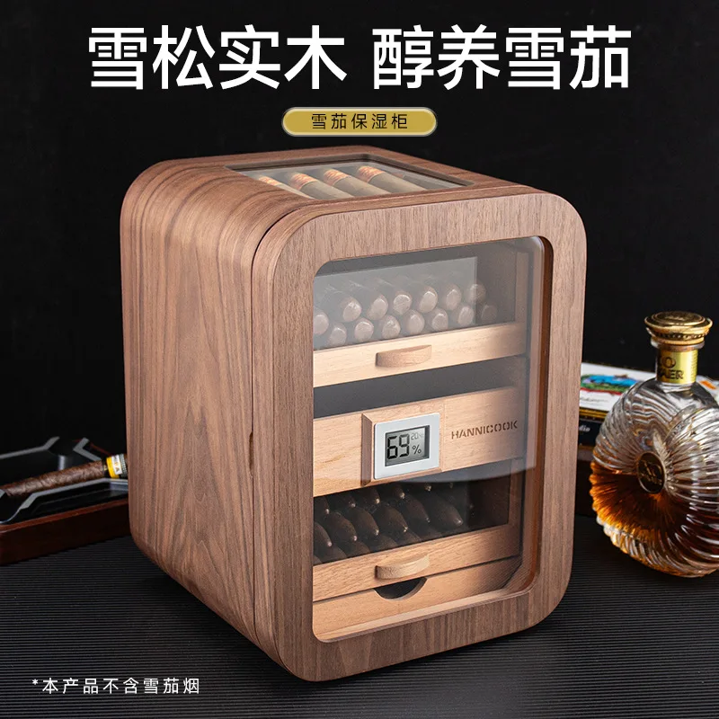 3 Layer Cedar Wood Cigar Aging Humidor Black Walnut Grain Cabinet Large Wooden Storage Case With View Window