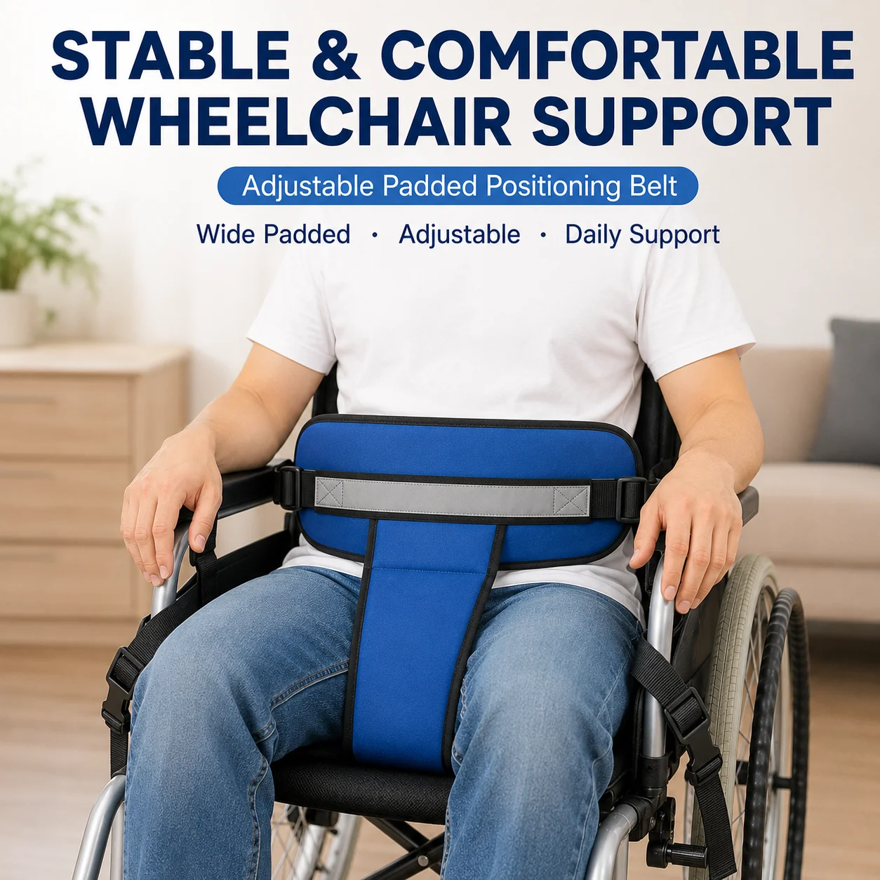 Wheelchair Safety Belt Adjustable Padded Positioning Harness Anti-Slip Support for Elderly Adults Wheelchair Chair Accessories
