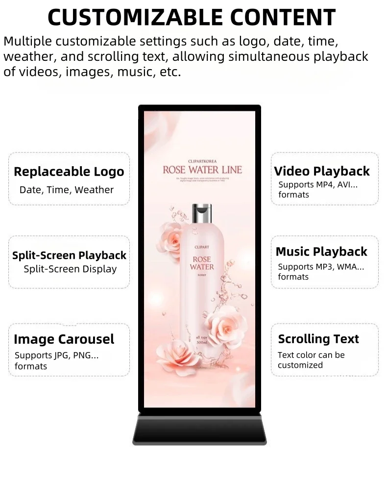 64/69/79 inch  cut screen Narrow edge  Stretched bar Lcd Advertising Display Floor Standing Touch Screen Digital Signage