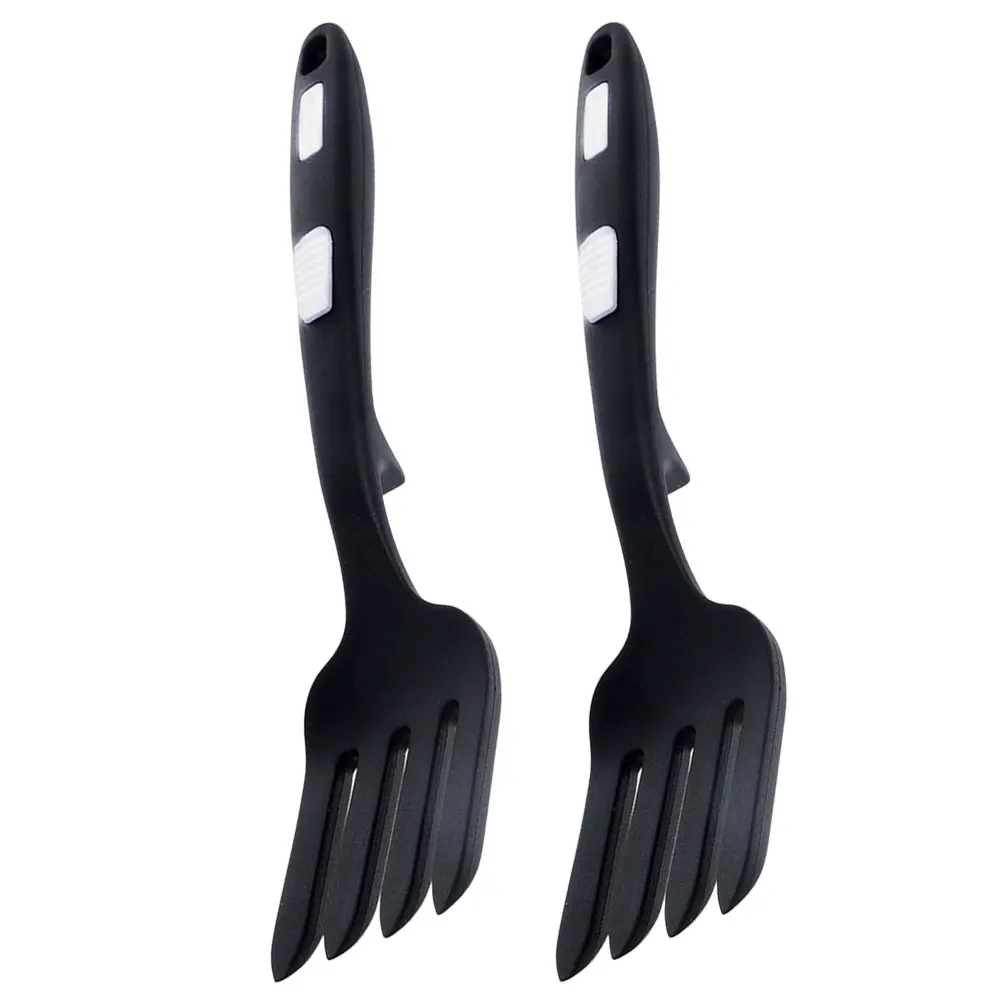 

2 Pcs Silicone Cooking Fork Pasta Noodle Strainer Kitchen Gadgets Black White Non Stick Flexible Practical Tool