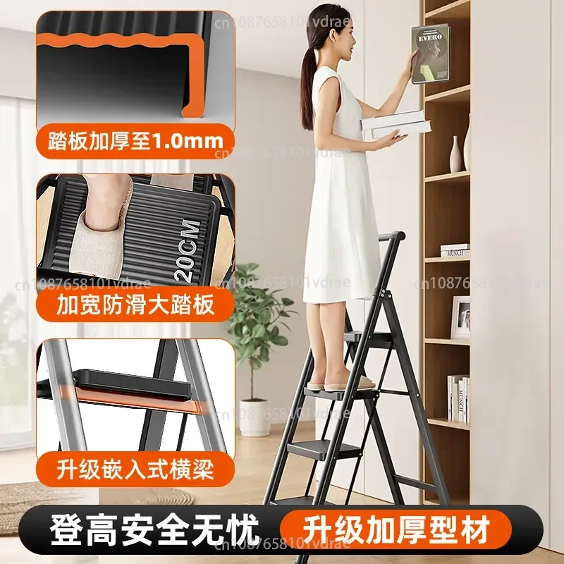 Telescopic Folding Ladder Step Household Ladder Multi-purpose Lightweight A-frame Ladder with Thickened Extra-large Steps