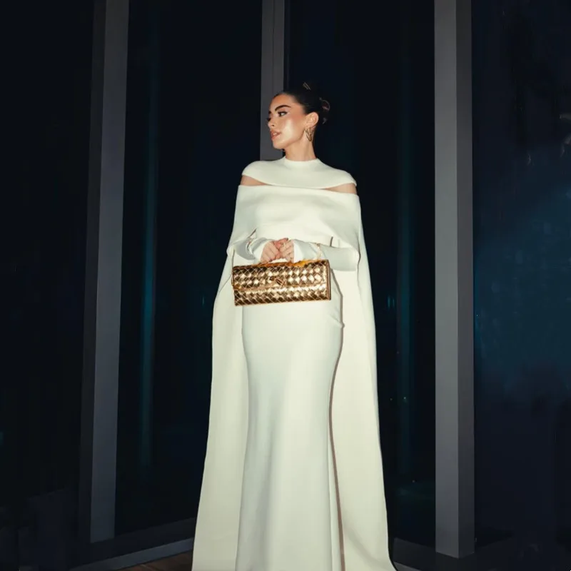 

Customized Simple Ivory Mermaid Prom Dress High Neck Long Sleeves Cut-out Prom Gown Long Sleeves Party Dress Vestido De Novia