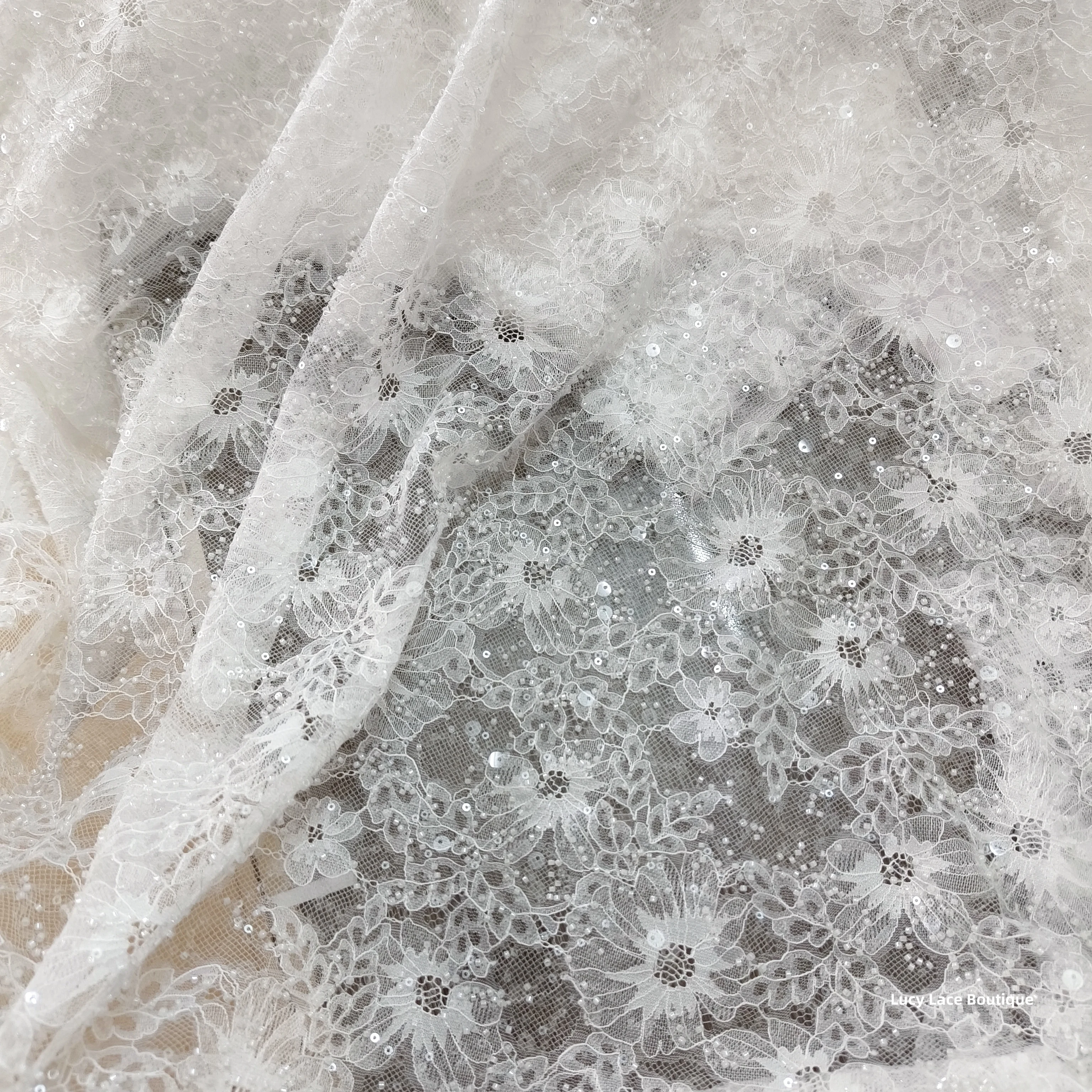 1.3M Wide Lace with Beads Off White Color Wedding Lace French Lace Beaded Wedding Gown Lace 2024 NEW Beading Lace Luxury