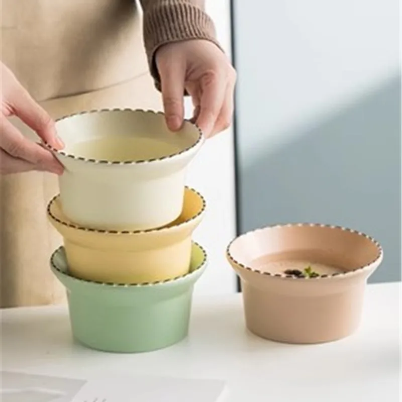 Square Plate Household Dining Utensils Nordic Relief Dashed Line Flower Shaped Salad Bowl Ceramic Double Ear Butterfly Ware