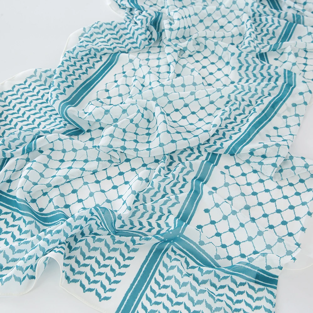 11-Farbiger Muslimischer Keffiyeh Hijab Chiffon-Druck Schal Kufiyya Saudi Mode Damen Weiche Kopfbedeckung Geometrischer Stil Arabischer Kaffiyeh Schal – Detail 11