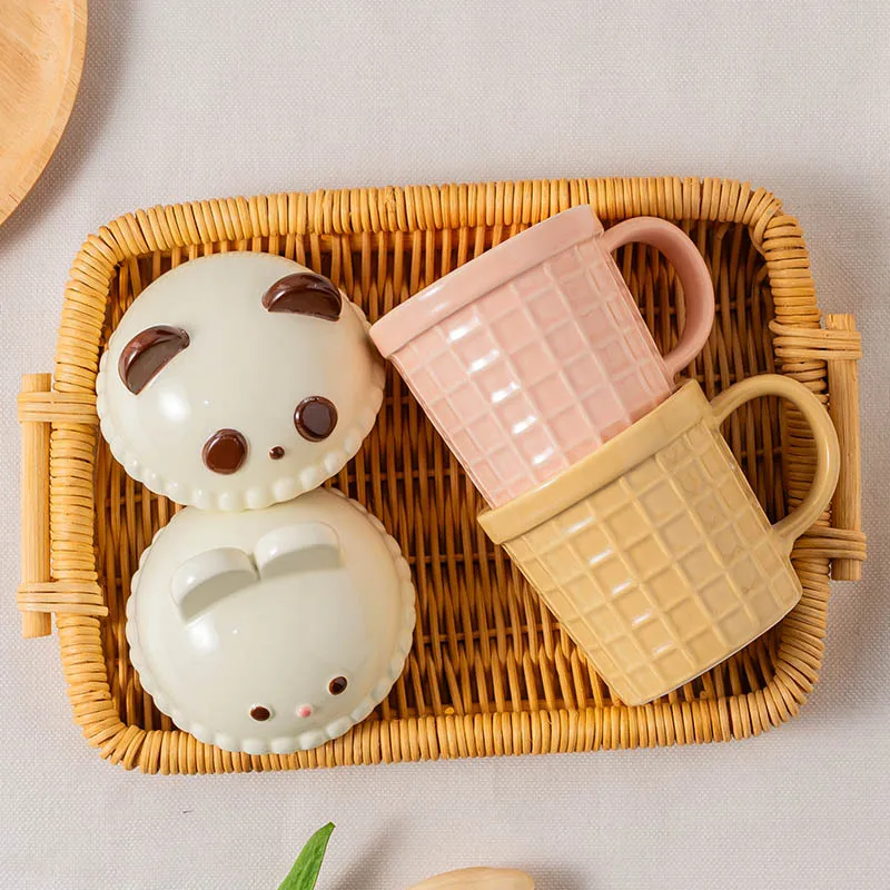 Cartoon Cat And Ice Cream Ceramic Mug Creative Cookie Design Breakfast Milk Coffee Cup Office Home Cups Mugs Gifts