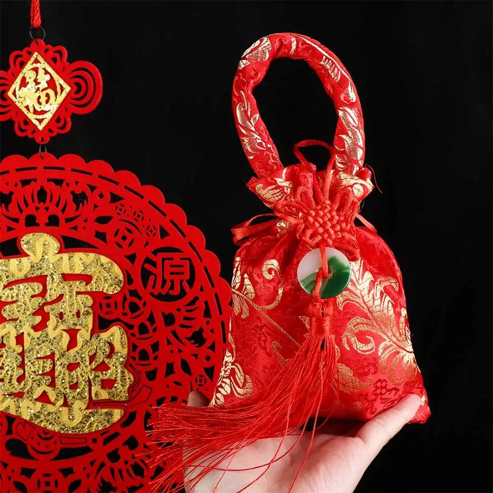 Chinese Style Canvas Flower Drawstring Bag Large Capacity Korean Style Festive Sugar Bag Storage Bag Wrist Bag