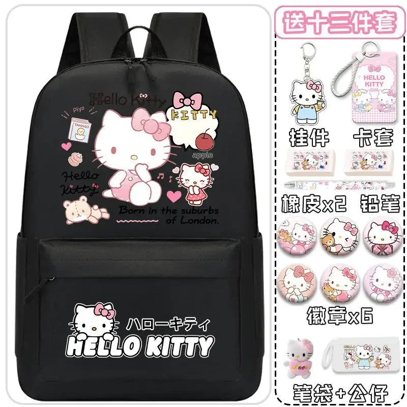 Sanrio-mochila escolar de dibujos animados de Hello Kitty para mujer, mochila ligera y de gran capacidad para estudiantes, nueva