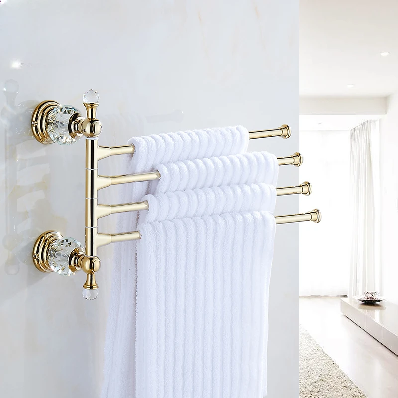 

European Towel Movable Rod Crystal Washcloth Rack Rotating Cloth Bar Bathroom Toiletry Shelf Functional Elegance