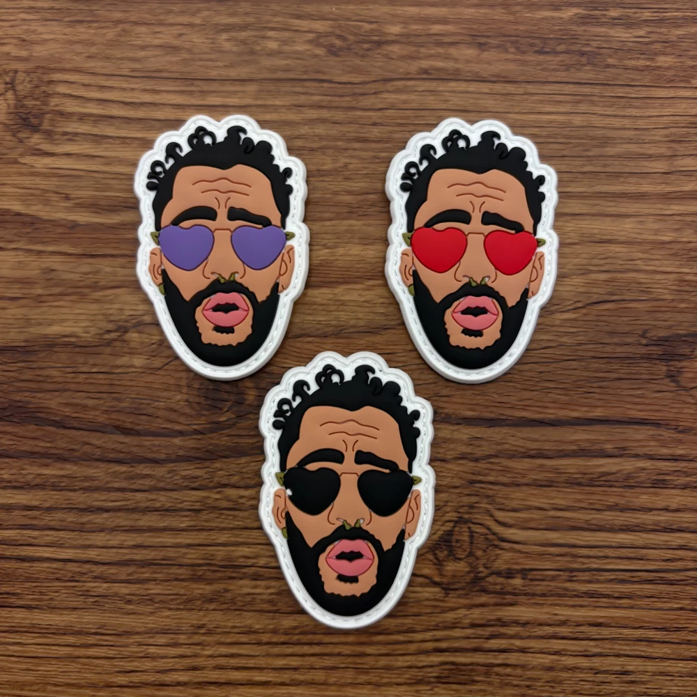 A Pvc Sticker with a Handsome Man in Sunglasses Design, Morale Patch Badge Patch, Glow-In-The-Dark Effect, Used for Armbands, Backpacks, Tactical Vests, and Clothing Decoration, Embroidered Patch Made of Soft Rubber