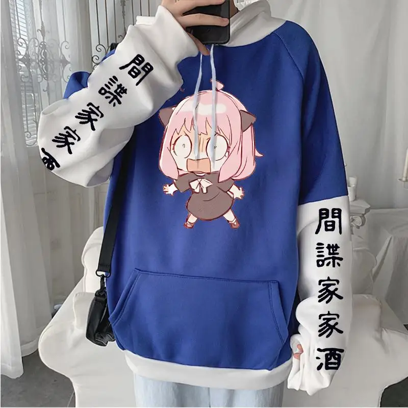 Hot Anime Spy x Family Anya Forger Printed Streetwear Men Women Mnaga Patchwork Hoodies Harajuku Unisex Casual Loose Sweatshirt