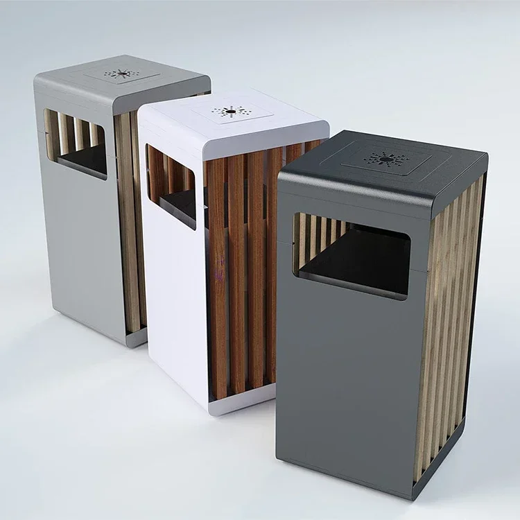 

metal+wood sorting waste recycling bin single trash can small outside garbage bins for sale