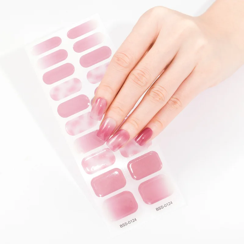 20 Tips  New Gel Nail Stickers Onion Powder Gradient Semi-cured Gel Nail Art Stickers Full Cover UV Lamp Required