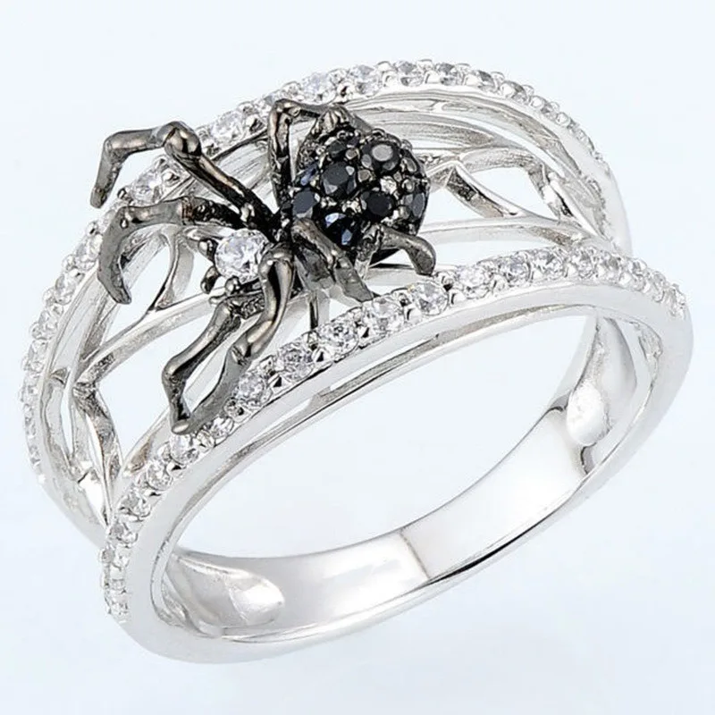 

Classic Fashion 925 Silver Black Spider Ring Popular in Europe and America Personalized Women's Ring