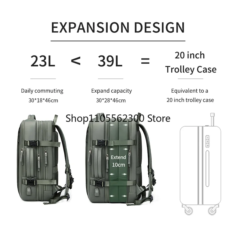 Travel Backpack For Men Expanded 39L Hiking Business Laptop Backpack For Women USB Charging 17 Inch Waterproof School Backpack