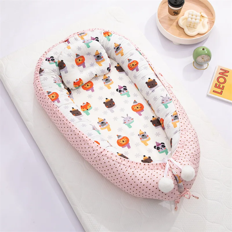 Newborn 100% cotton breathable lovely printing Baby Portable Folding Baby Travel Bed Nest Sleeper Bed Baby Nest