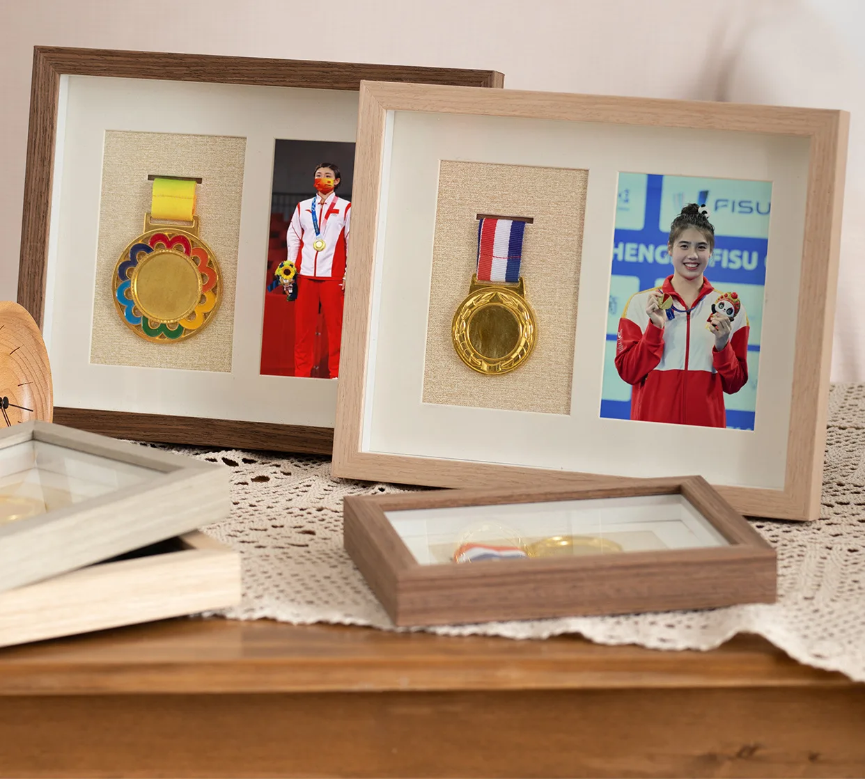 Wooden Medal Photo Frame Storage Box Marathon Hanging Decoration Frame Hollow Keep Honor Medal Arrange The Table