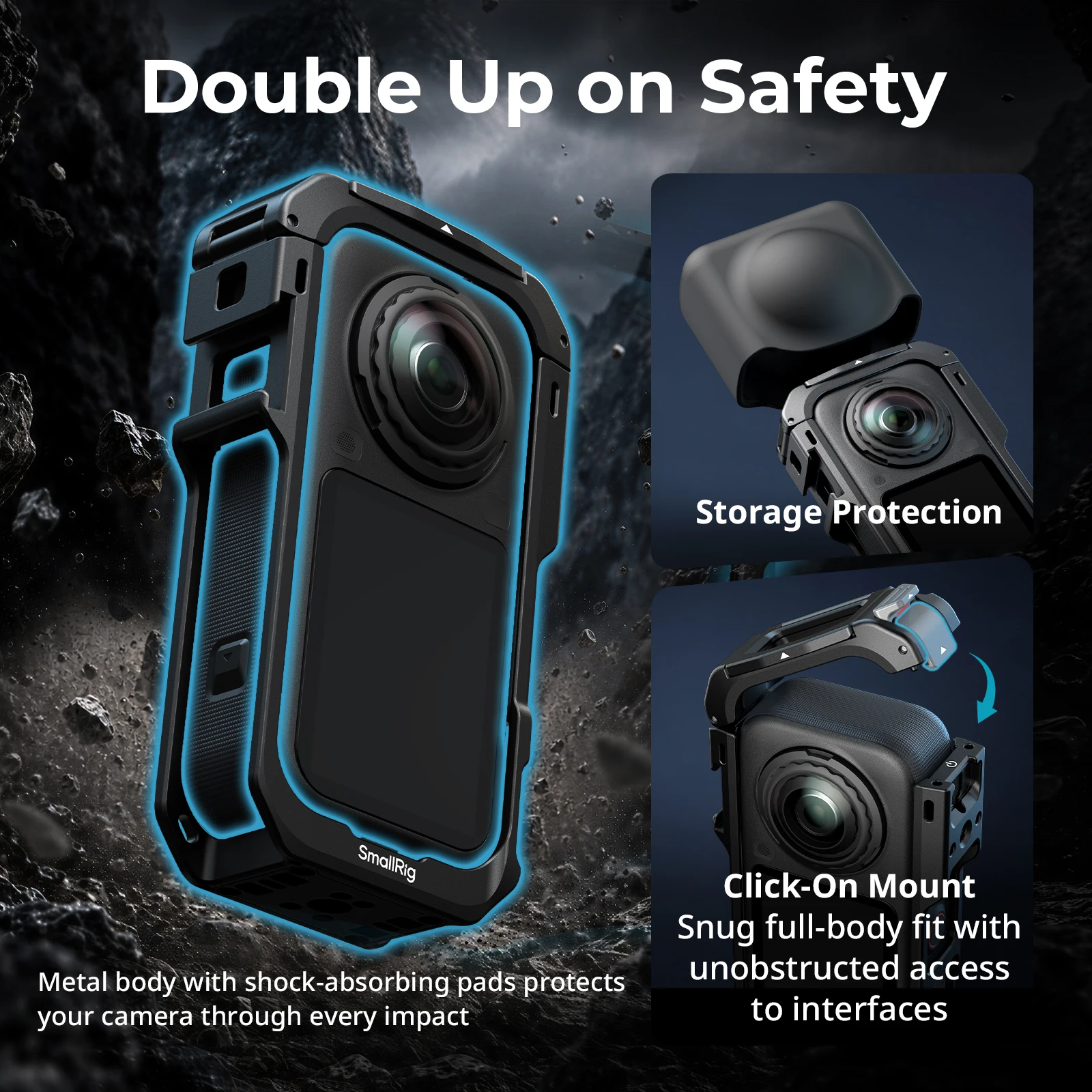SmallRig Käfig für Insta360 X6 Rundumschutz mit ausklappbarem oberen Ständer und magnetischem Schnellverschluss / Cold-Shoe-Halterung 6965 – Detail 2