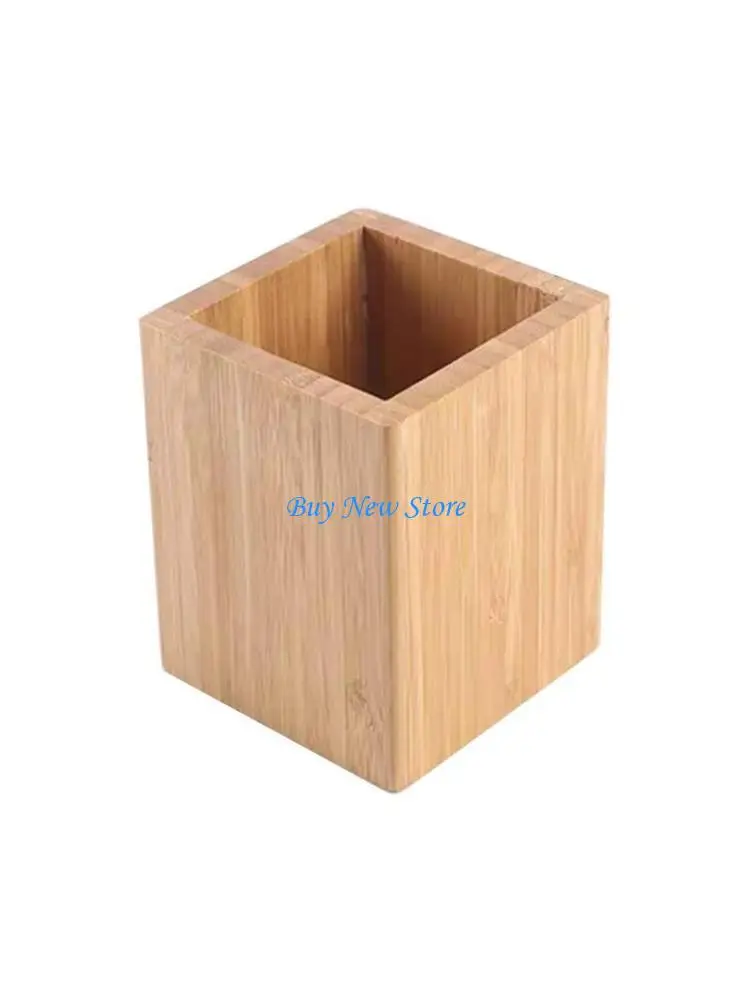 

20CE Bamboo Pen Pencil Holder Makeup Brush Storage Office Stationery Square Container