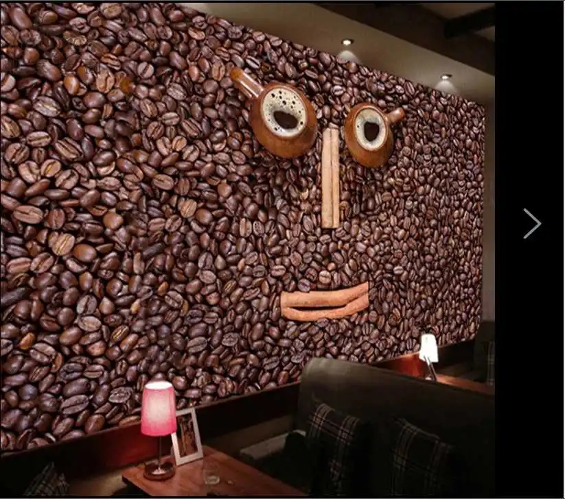 

Custom modern coffee shop milk tea room large - scale murals background wall 3D wallpaper seamless coffee beans Funny expression