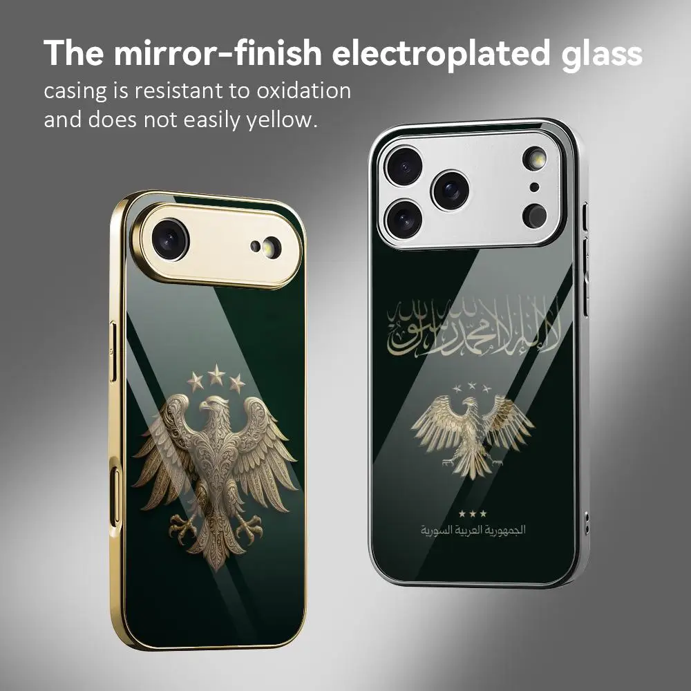 

Syrian Arab Republic Phone Case For iPhone 17 16 15 14 13 12 Pro Max Plus Electroplated Metal Bumper Case Tempered Glass Back
