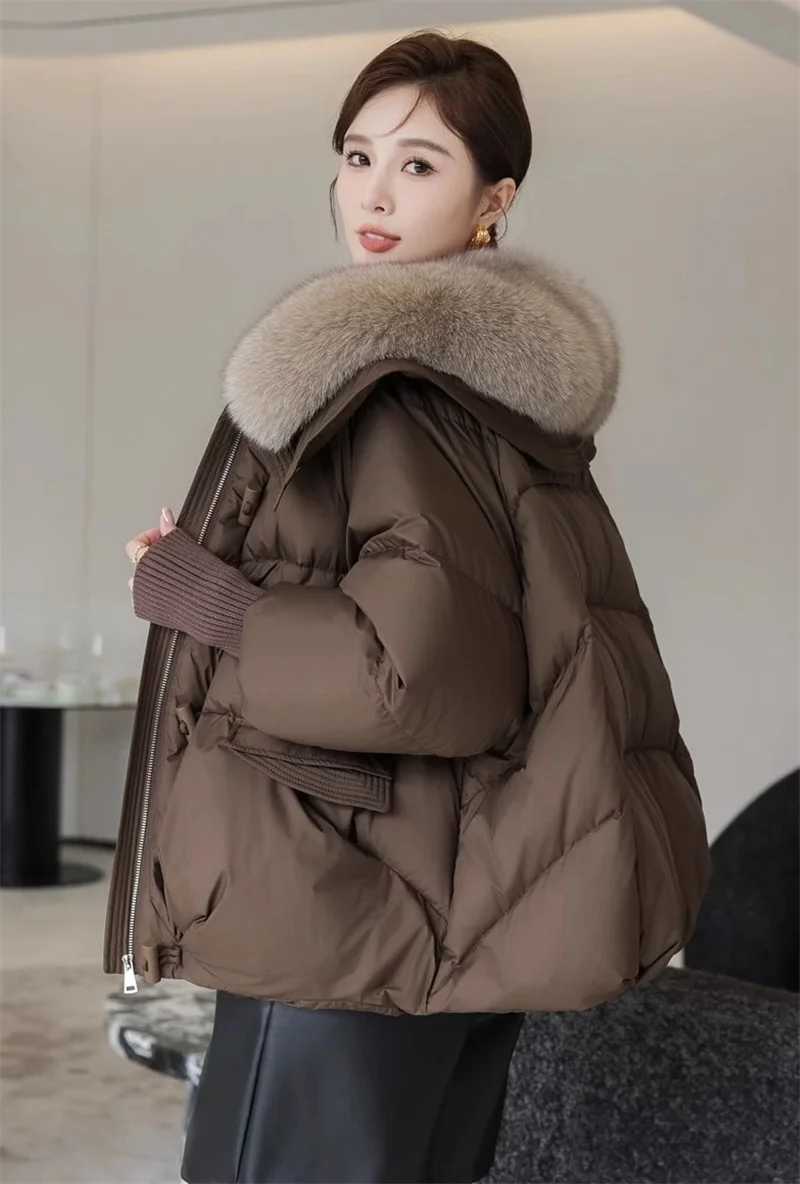 Winter New 2025 Down Cotton Jacket Short Parka Coat Western Korean Version Loose Cotton Jacket Big Fur Collar Thick Overcoat