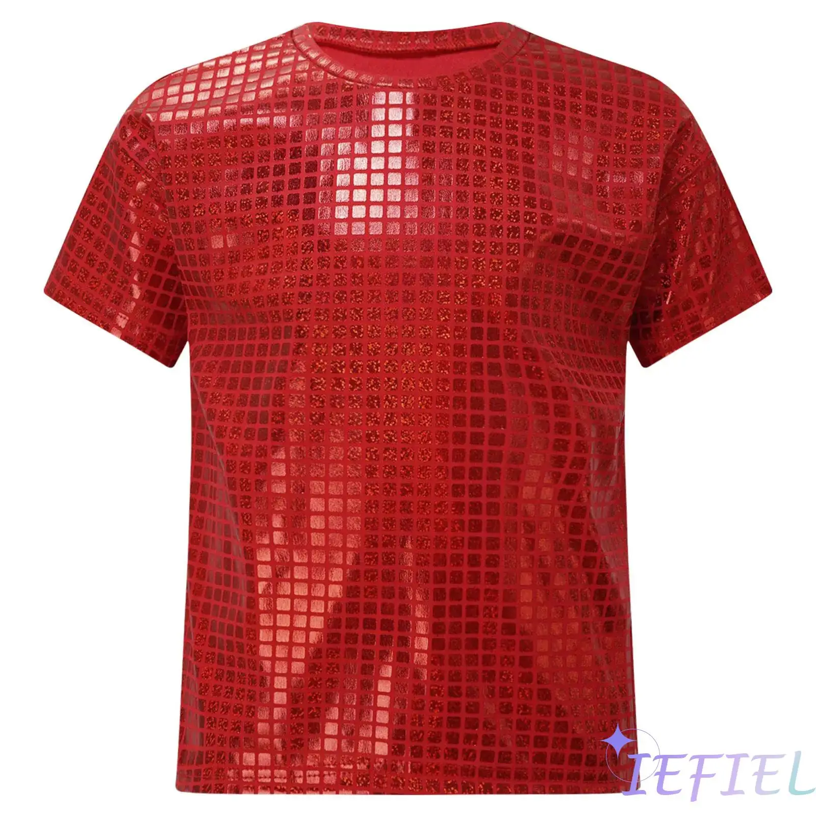

Boys Girls K-pop Jazz Hip Hop Modern Disco Sparkly Sequin Dance Tops T-Shirts Dancewear Cheerleading Street Dance Costume