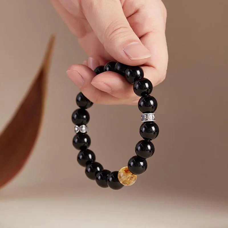 

Obsidian Bracelet Unisex with Fish Benmingfo Buddha Bead Hand String Amulet for Tai Sui Resolution - Men's Women's Jewelry