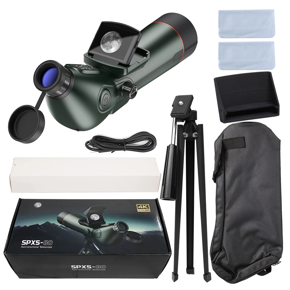 350x Magnification Manually Focused SPX5-80 Astronomical Telescope 4k Video Night Vision Bird Observation Professional Telescope