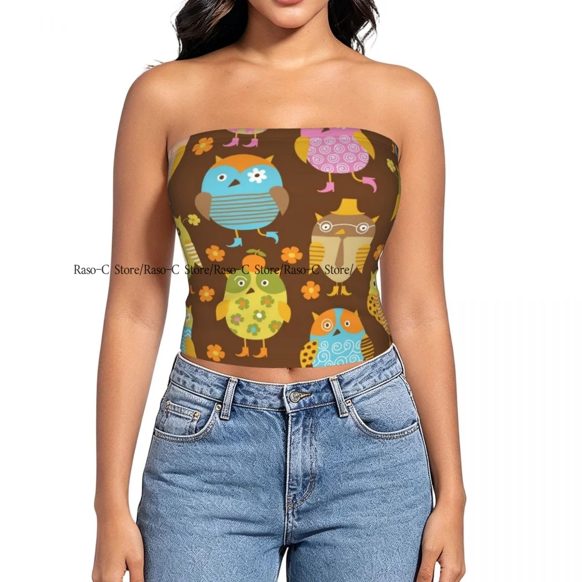Women strapless blouses sleeveless Colorful Owl Pattern halter-neck sexy short-sleeved blouses