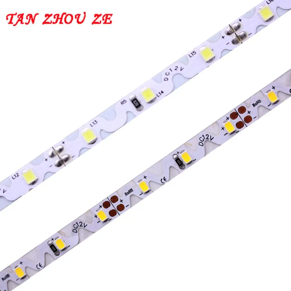 S shape type SMD 2835 LED Strip 5m white/Warm white 6000K 3000K 5MM PCB 12V 60leds/M Bendable Flexible led light Non Waterproof