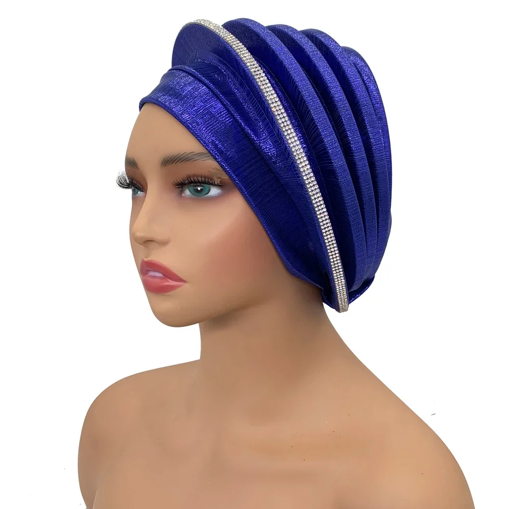 Afrcian Lady Head Wraps Female Berets Turban Nigeria Headpiece Wedding Party Gele Elegant Diamonds Spiral Beret for Women