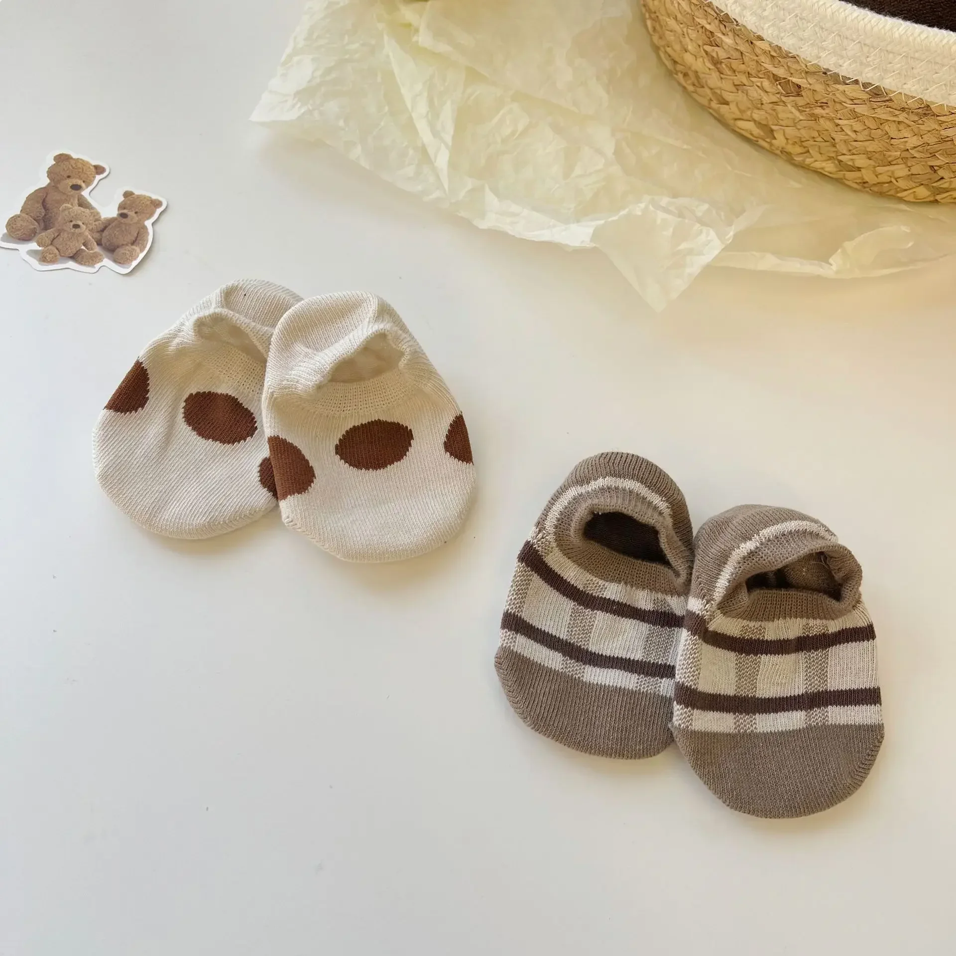 Korean Baby Shot Socks Rubber Anti-slip Floor Socks Cute Coffee Color Bear Newborn Infant Toddler Kids Socks 0-6years Old