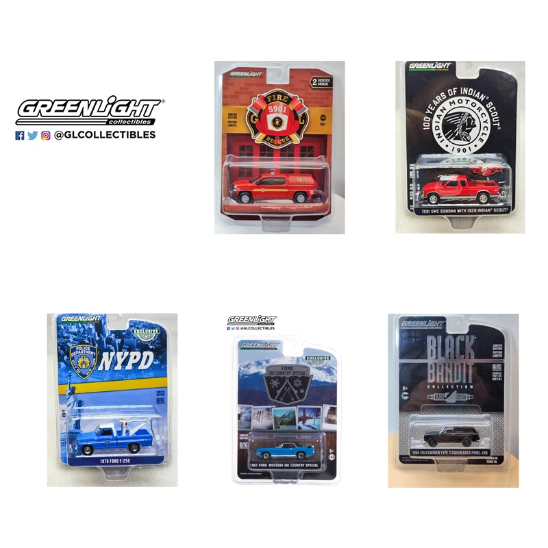 Greenlight 1/64 Proportion Type 3 Van Ford Mustang Coupe Ski Rescue Trailer Series Diecast Model Alloy Car Dziecko Prezent świąteczny