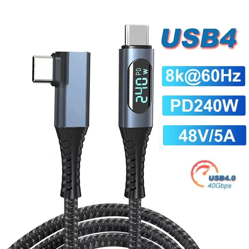 Type-C USB4 Cable with Digital Display Compatible with Thunderbolt3 Support 40Gbps 8K@60Hz Display PD240W Fast Charger Cord