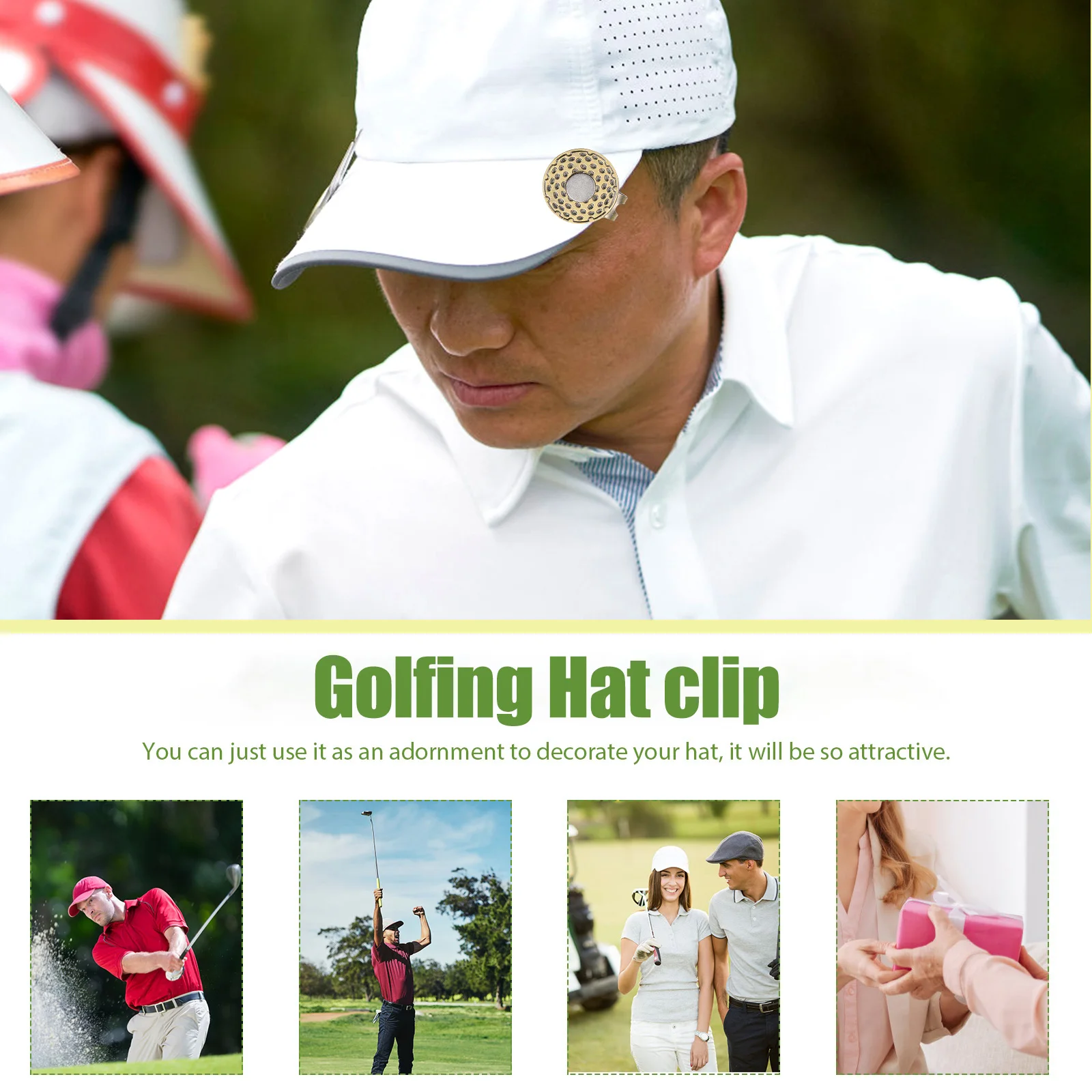 

2pcs Metal Golf Ball Marker Hat Clips Portable Zinc Alloy Golfing Supplies Decorative Accessories For Men Wear-Resistant