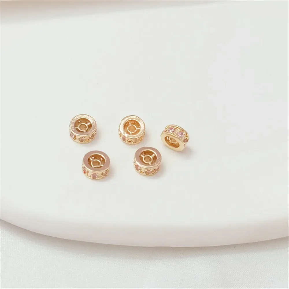 14K Gold Plated Micro-inlaid Zircon Spacer Beads, DIY Handmade Bracelet & Necklace Jewelry Accessories
