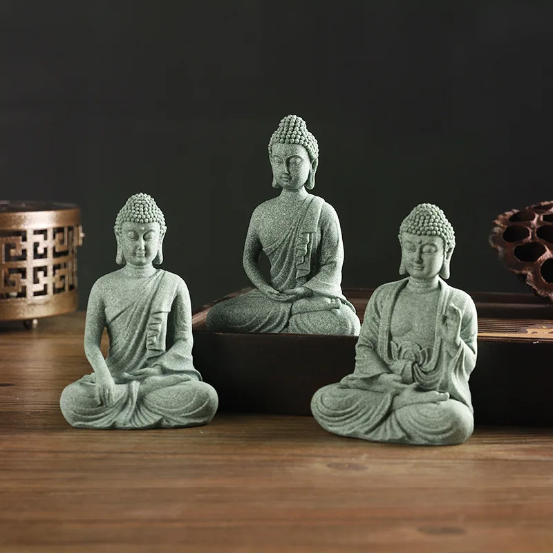 

New Chinese Zen Buddha statue sitting ornament creative blue sand stone tea pet desktop fish tank landscaping home decoration