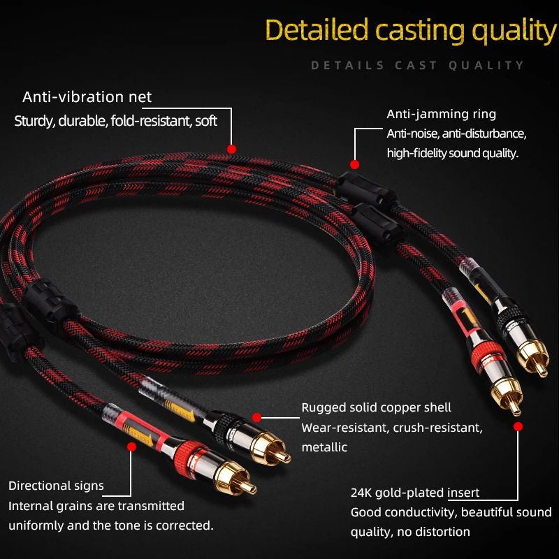 ATAUDIO One Pair HiFi RCA Cable for Amplifier DVD High Quality 6N OFC SPDIF 2RCA Male to 2RCA Male Premium Stereo Audio Cable