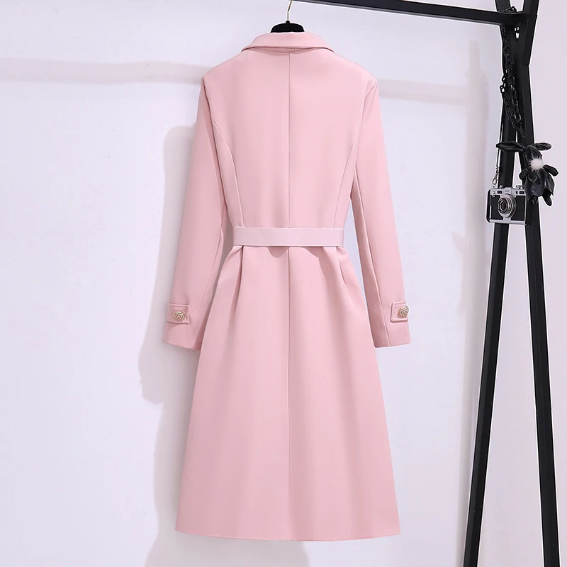 Imagem -04 - Cabolsa Longo Rosa Coreano com Cinto para Mulheres Mangas Compridas Finas Roupas Casuais Femininas Moda Elegante Primavera Outono Novo 2023