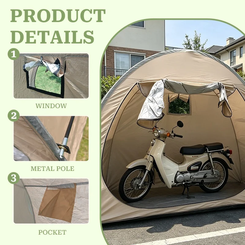 1 Pack Easy‑Setup Bike Storage Tent, Handy Shelter for Household, Outdoor Yard Bicycle Storage Shed Cover for 1-2 Bikes