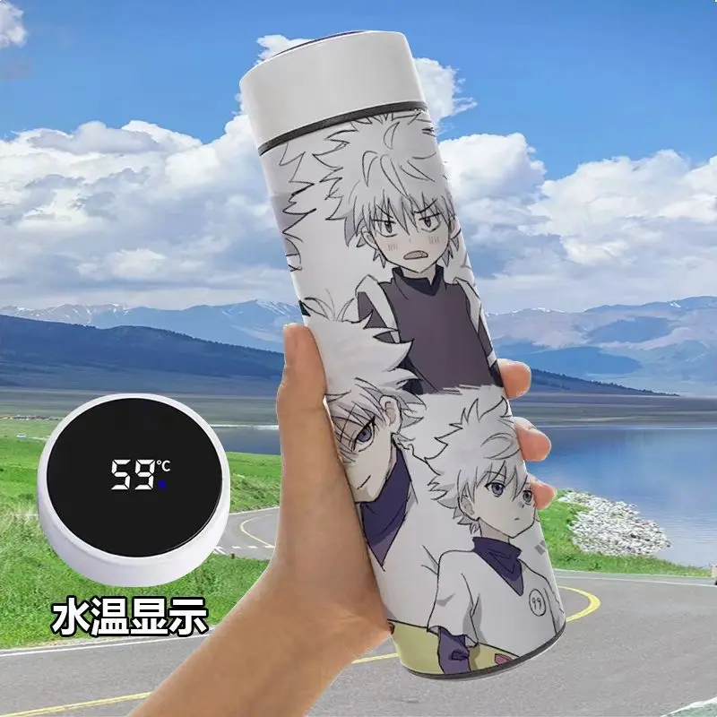 Hunter X Hunter Killua botol air portabel Pria Wanita, botol air Stainless Steel tampilan temperatur cerdas