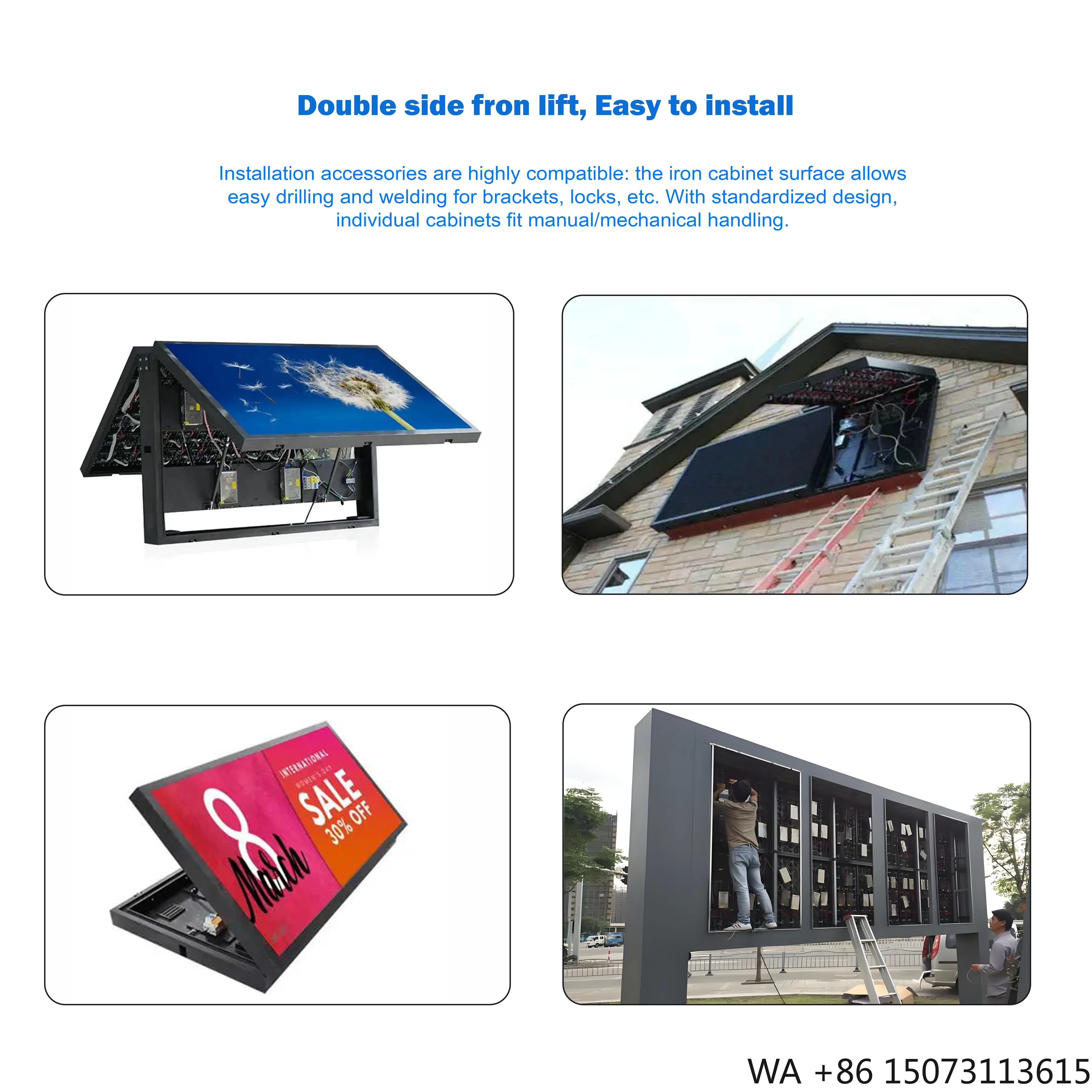 Pared de vídeo LED para exteriores de 6 m × 8 m - Pantalla de calle de doble cara P2/P3/P3.076/P4 (panel de 960 mm x 960 mm)