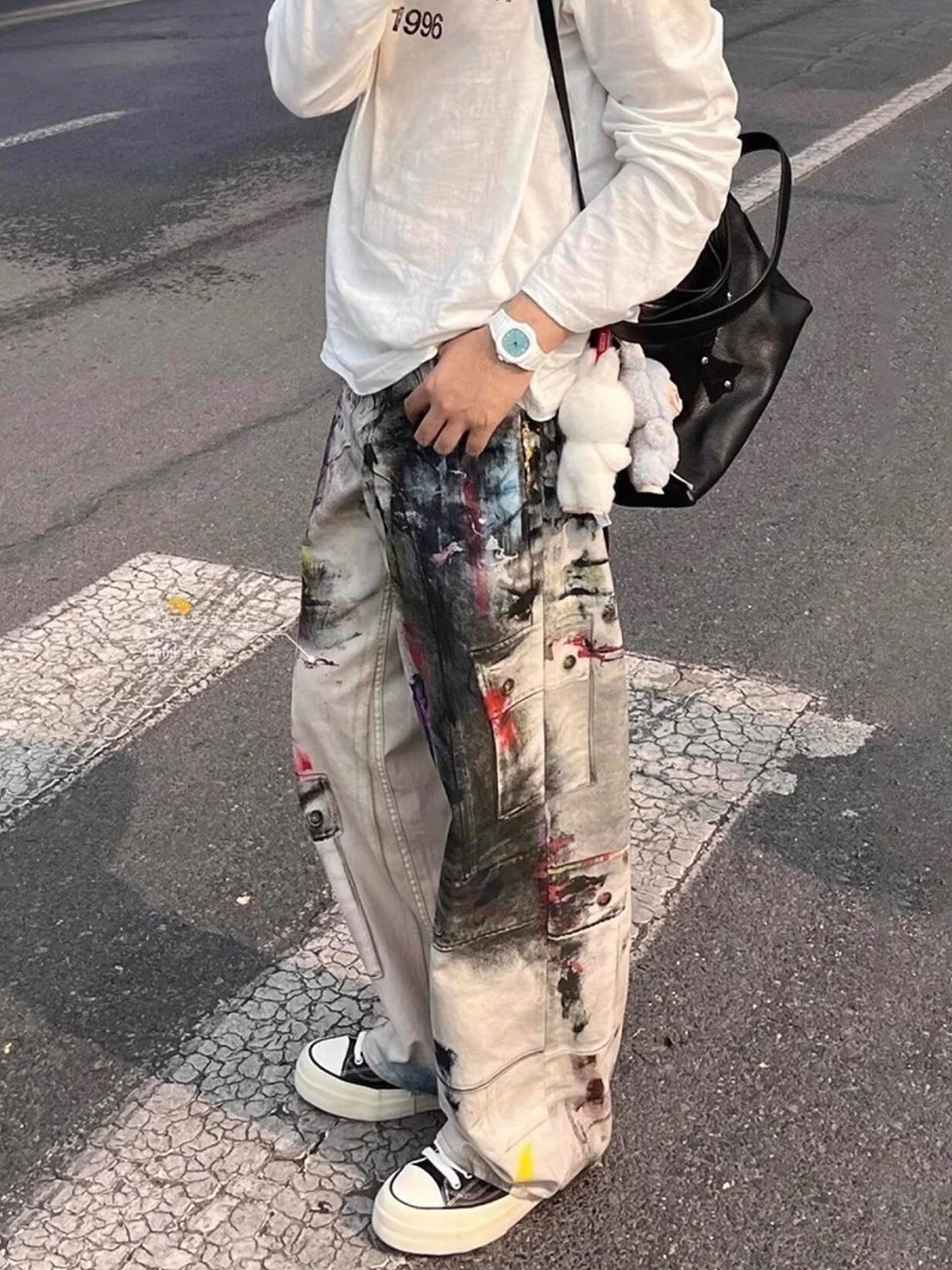 

Джинсы с принтом в американском стиле ретро, мужские и женские свободные прямые брюки с широкими штанинами длиной до пола, повседневные брюки