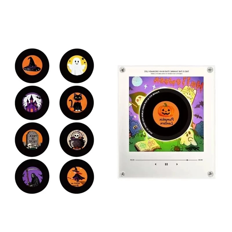 PZHI-Built-In LED Night Light Touch To Play Magnetic Music Fridge Magnet Halloween Vinyl Record Player