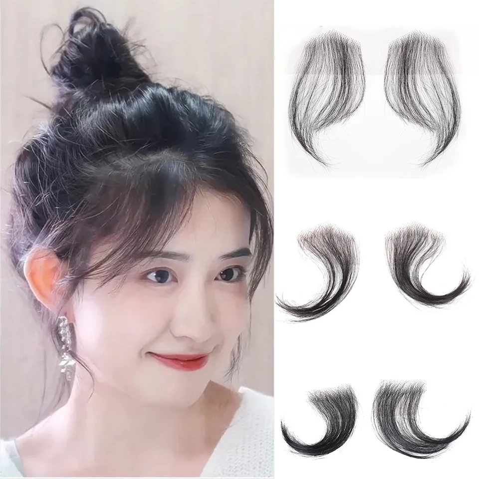 Bangs Wig Female Hair Invisible Natural Bangs Black Lace Edges Seamless Covering Forehead Hairline Patch Sideburn Edge Patch